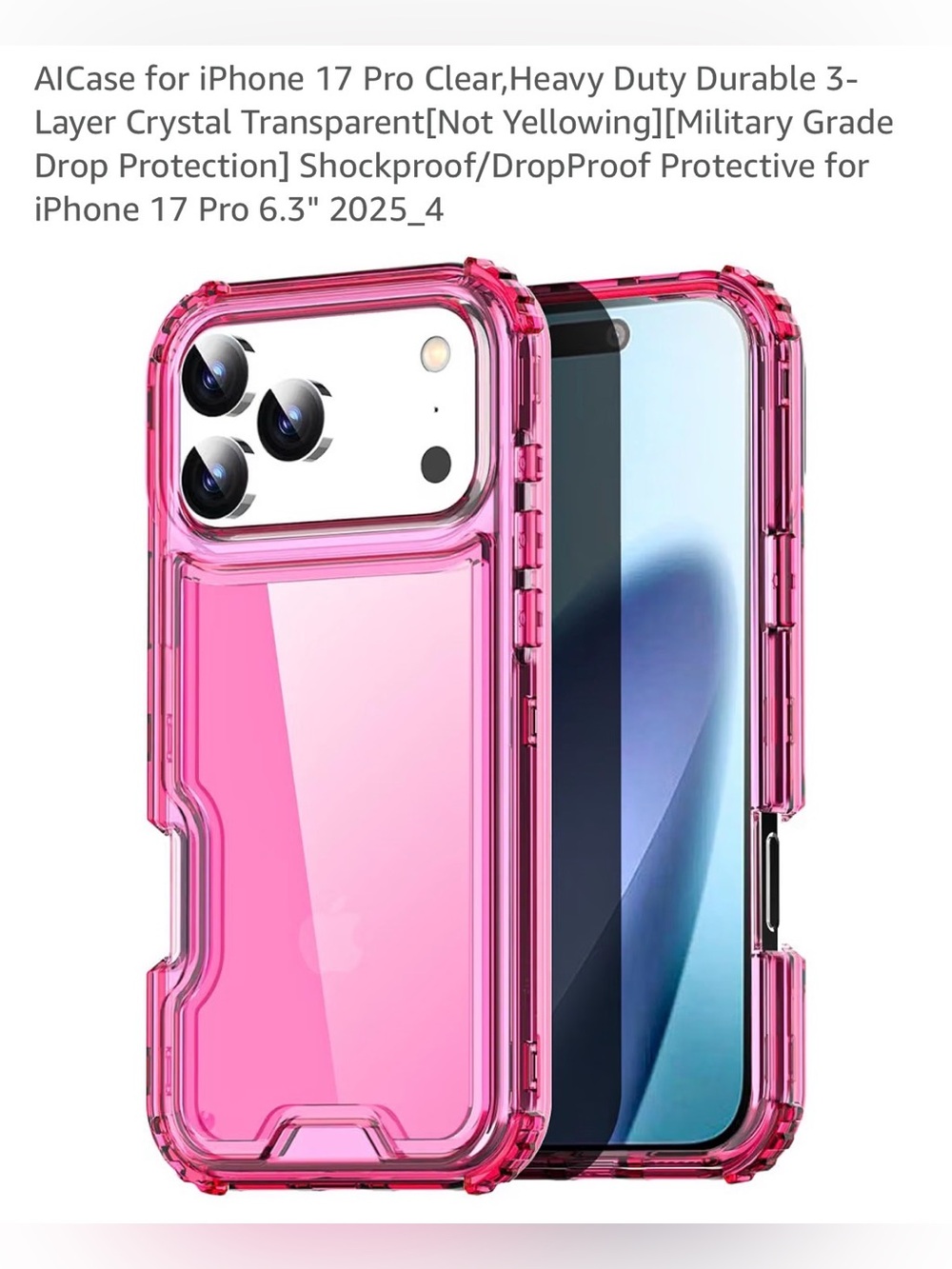 Pink transparent Shock-Absorbent Heavy-Duty Phone Case for iPhone 17 Pro